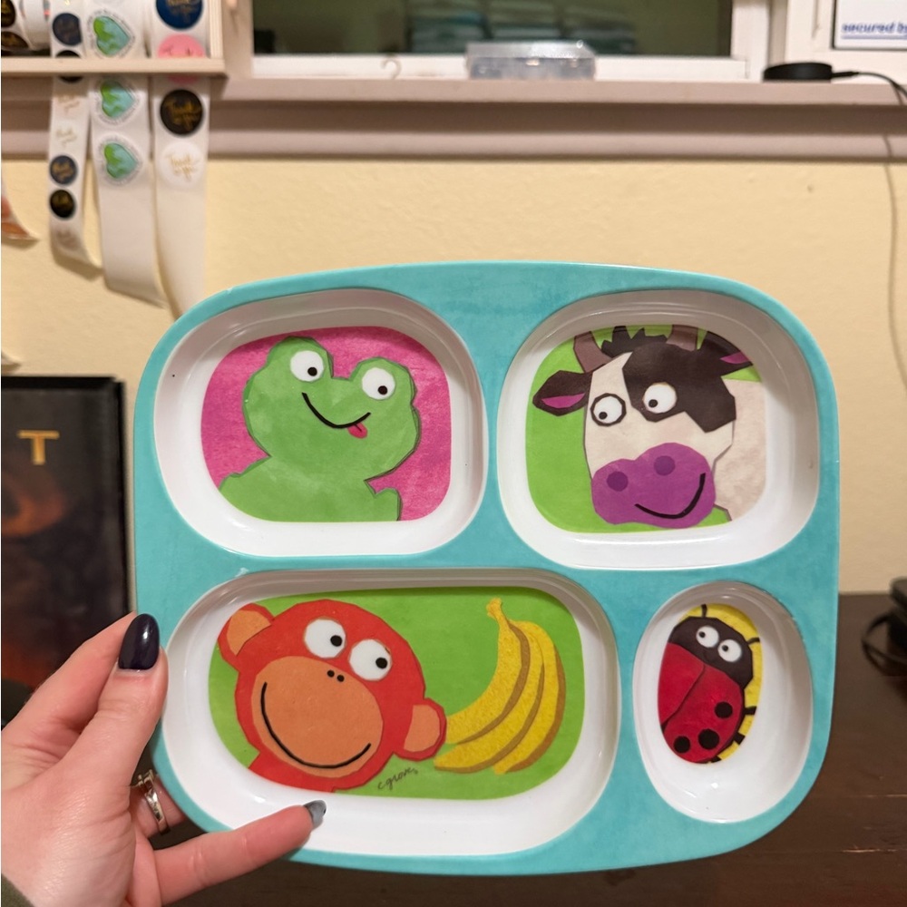Kids Compartment Dinner Plate Monkey Cow Ladybug Frog